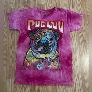 The Mountain Pug Luv Tie Dye T-Shirt Pink Small Colorful Dog Graphic